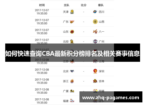 如何快速查询CBA最新积分榜排名及相关赛事信息